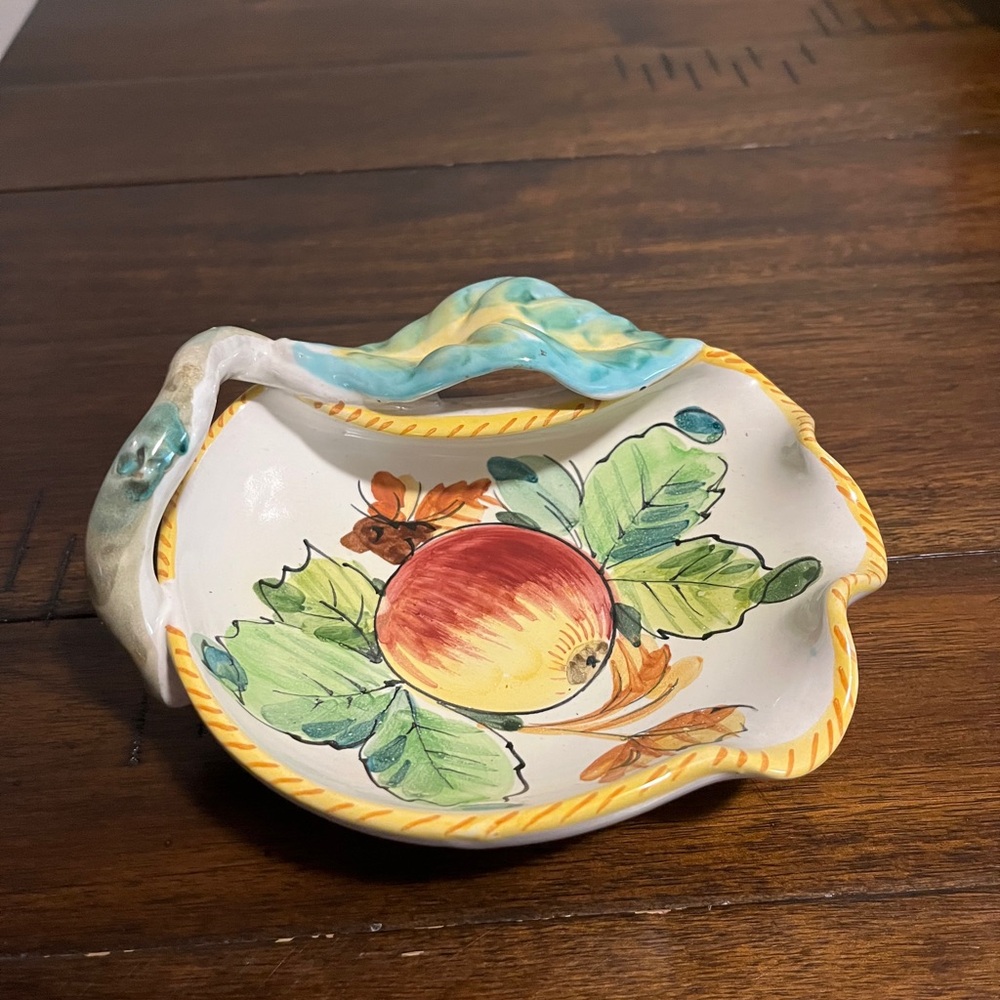 MCM Italian Fratelli Fanciullacci Glazed Ceramic Unique Olive Dish